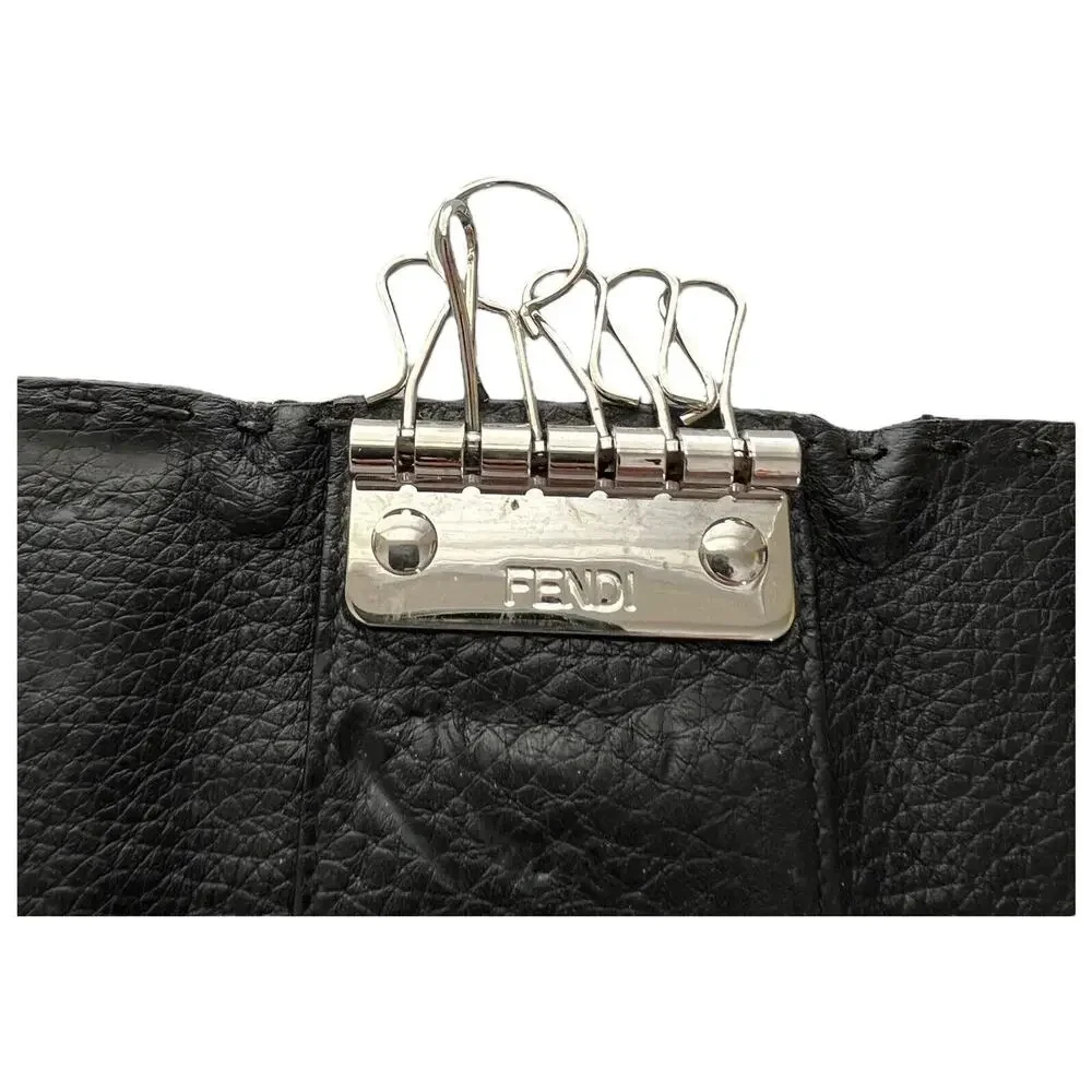 Fendi Selleria Black Leather Trifold Key Case Holder Roma Hand Stitched - Picture 3 of 9